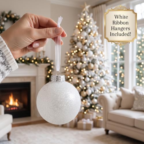 Shatterproof White Christmas Ball Ornaments Set (28-Piece, 3.15 in)