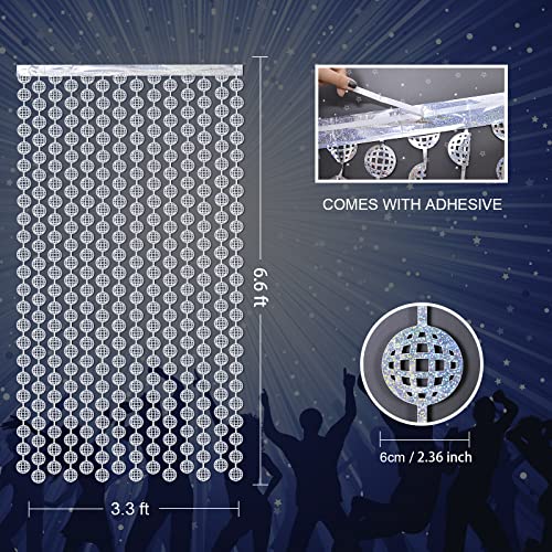 Silver Disco Ball Foil Fringe Curtains - 2 Pack 3.3 x 6.6 ft Party Backdrop