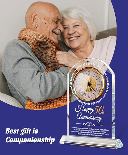 50th Wedding Anniversary Crystal Clock Gift for Couples and Parents