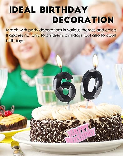 Black Number 12 Birthday Candles - 3D Diamond Cut Cake Topper Decoration