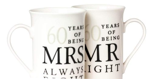 Haysoms Ivory White 60th Anniversary Mr Right & Mrs Always Right Ceramic Mug Gift Set by Happy Homewares