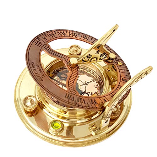 Antique Brass and Copper Sundial Compass with Leather Gift Box