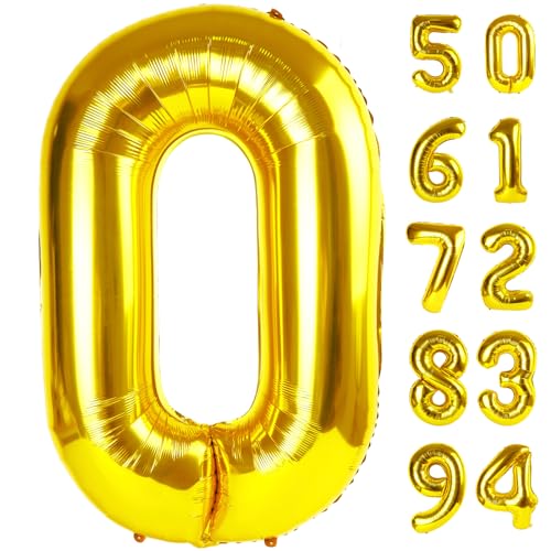40-Inch Gold Number Balloon 0 - Giant Birthday Decoration