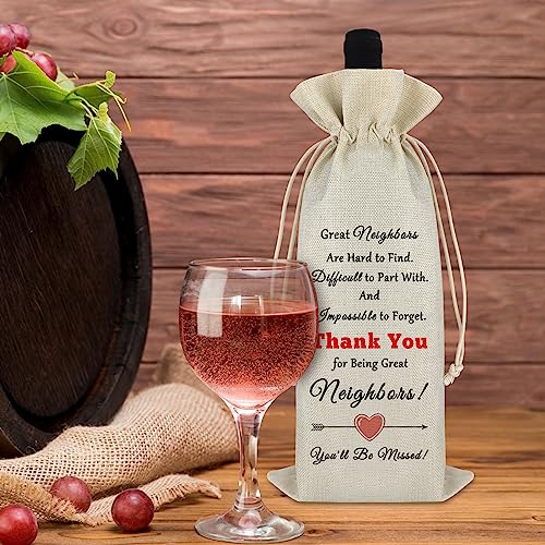 Great Neighbors Wine Bag for Moving Away – Burlap Drawstring Gift, 36x16cm (750ml) – Variation: Great neighbors