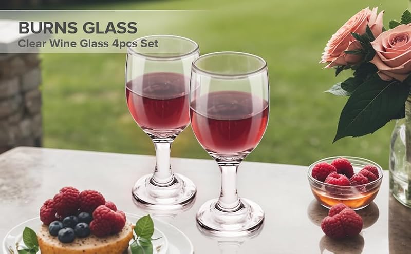 Modern Clear Wine Glasses - 10.5 Oz Long Stem Goblet Set of 4