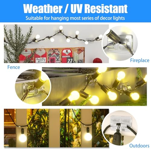30-Pack Heavy Duty Outdoor String Light Clips, Waterproof Adhesive Hooks