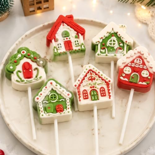 Vrthske Christmas Gingerbread House Silicone Molds Set of 2, 6-Cavity, Blue-R0323
