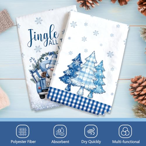 HEIFAM 6-Piece Christmas Kitchen Towels Set White Snowman Blue Plaid 26x17