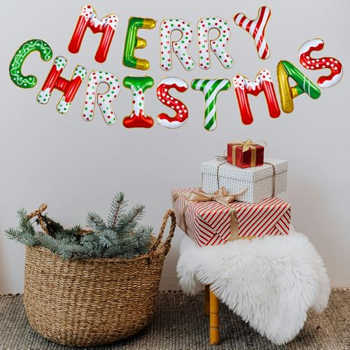 Christmas Balloons Banner Set with 'Merry Christmas' Letters - Festive Party Decorations