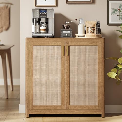 Boho Rattan Sideboard Buffet Cabinet with Adjustable Shelf - Natural Brown
