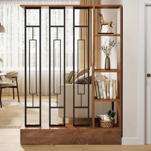 Tribesigns Brown 47.3" W x 71" Freestanding Room Divider with Shelves