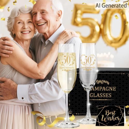 Hexagram 50th Anniversary Champagne Flutes Gift Set for Couples - Elegant Wedding Toast Glasses