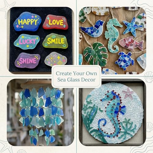 Frosted Sea Glass Pieces for Crafts & Vase Filler - Blue, White & Green (11 oz)