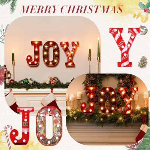 Honoson 3 Pcs LED Marquee Letters Christmas Joy Sign Wall & Table Decor