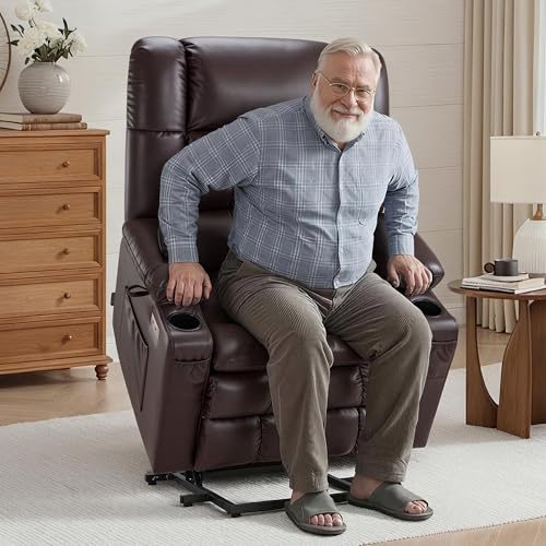 Oversized Dual Motor Power Lift Recliner with Heat and Massage, Dark Brown