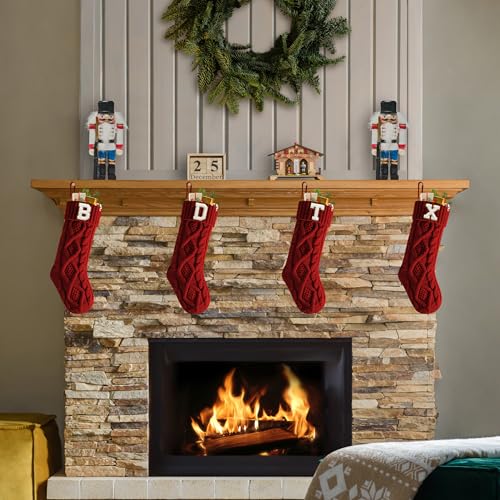 18 Inches B Burgundy Personalized Initial Monogram Christmas Stocking, Embroidered Gold Edge