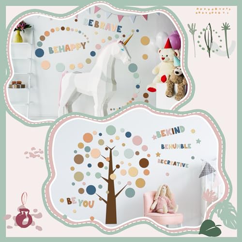 332 Pcs Boho Polka Dot Wall Decals with Inspirational Phrases for Kids Room