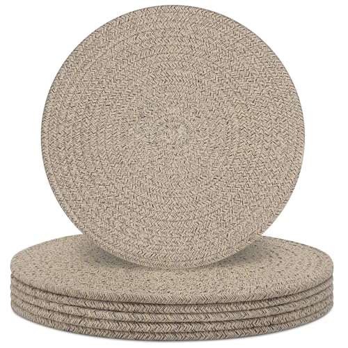 13-Inch Round Woven Cotton Placemats - Set of 6 Heat-Resistant Table Mats