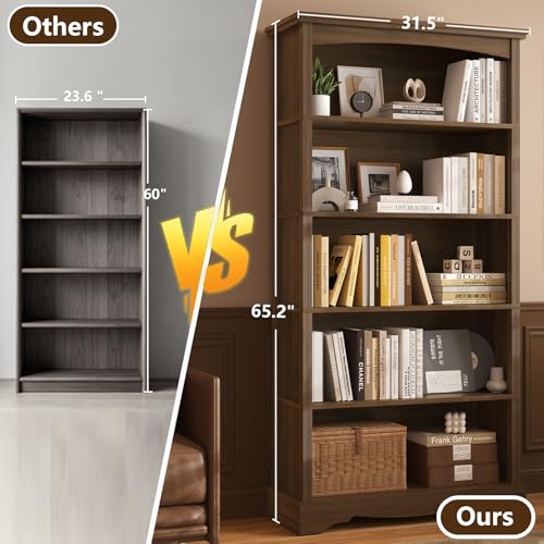 5-Tier Arched Wooden Bookshelf, 65-Inch Tall Modern Display Bookcase