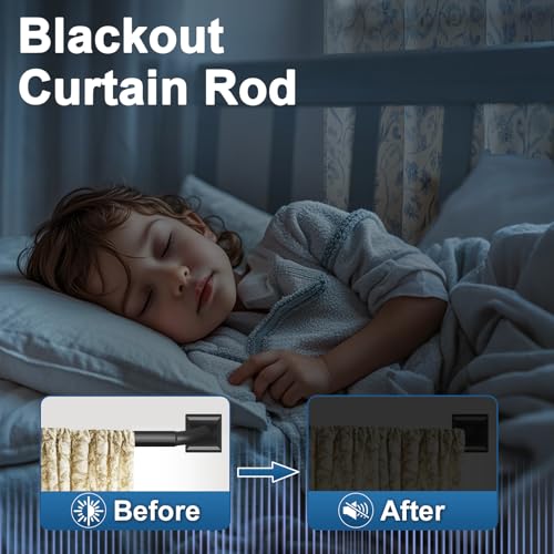 Black Wrap Around Blackout Curtain Rod - Heavy Duty 48-90 Inch Drapery Rod