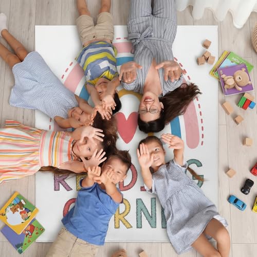 Rainbow Reading Corner Rug 47"x39" - Non-Slip Boho Classroom Floor Mat
