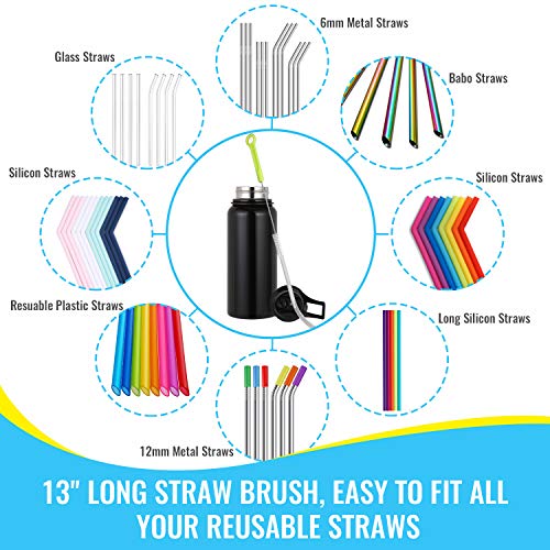Long Handle Bottle Cleaning Brush Set - 5-Piece Water Bottle & Straw Cleaner