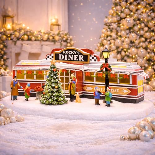 Retro 1950s Diner Christmas Village Building with LED Lights & Music