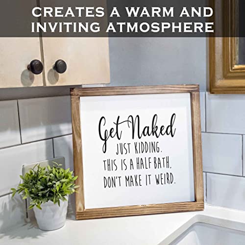 Get Naked Bathroom Wall Sign, 12x12 Inch Rustic Farmhouse Decor