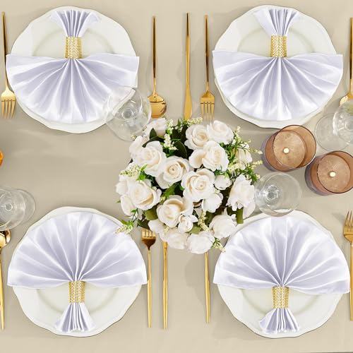 50-Piece White Satin Cloth Napkins and Napkin Rings Set, 17 x 17 Inch