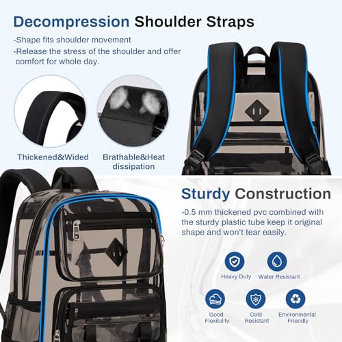 Heavy Duty Clear Backpack - PVC Transparent Bookbag for School & Stadium