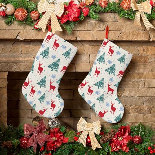 BEIQIEMWONG Deer Snowflake Tree Christmas Stocking 18 Inch Plush Holiday Decor
