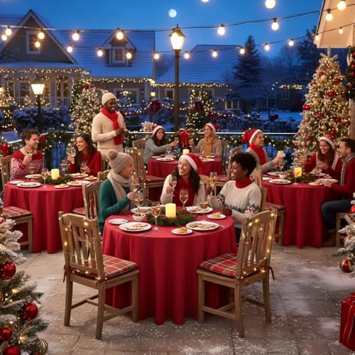 Sancua 8 Pack Red Round Tablecloth 120 Inch for 48-96 Inch Tables