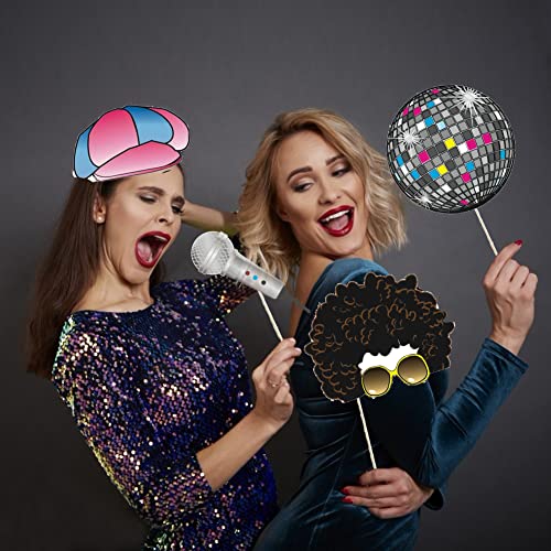 1970s Disco Party Photo Booth Props Kit - 20 Piece Retro Theme Decorations