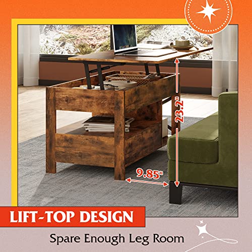 Lift Top Coffee Table with Hidden Storage and Drawer, Modern Farmhouse Wood
