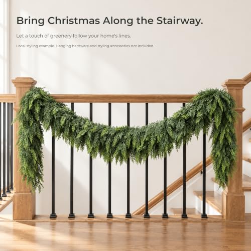 BBALOVEDRE 6FT Cedar Garland Twin Pack Outdoor Christmas Deco – Unlit, Real Touch