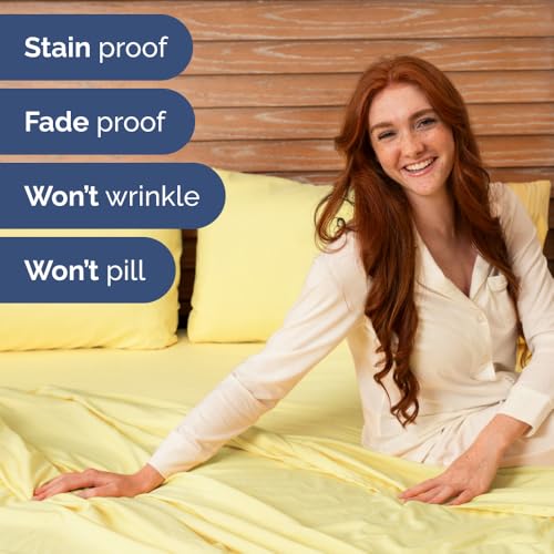 Twin Size Wrap Around Bed Skirt with 2 Pillowcases - 15-Inch Drop, Yellow