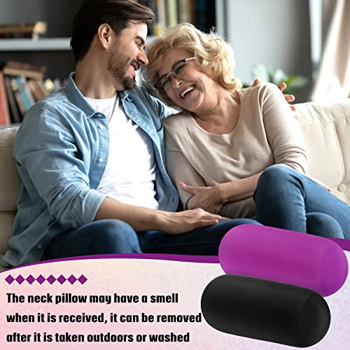 Microbead Neck Roll Pillow Set - 11.8 x 6.3 Inch Soft Support Pillows (Violet, Black)