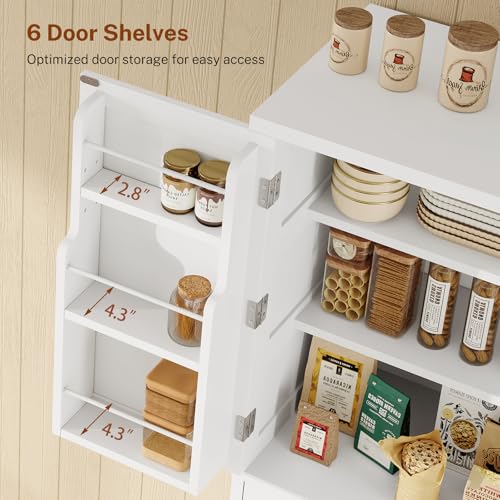 Tall Farmhouse Pantry Cabinet with Barn Doors, Adjustable Shelves & Drawer