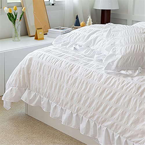Queen Seersucker Duvet Cover Set - 3 Piece Ruffled Bedding