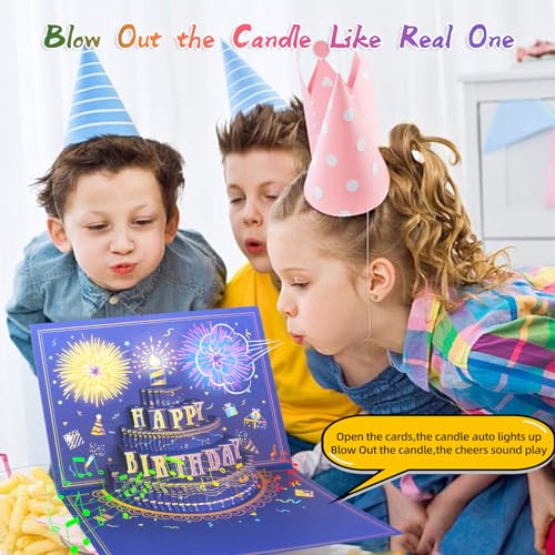 3D Pop Up Birthday Card with Music, Lights, Fireworks and Blowable Candle