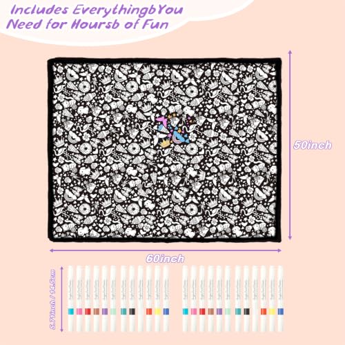 DIY Coloring Blanket - 50x60 Inch Washable Velvet Throw with 24 Markers