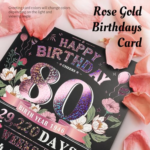 80th Birthday Pop Up Card for Women Pink 3D Greeting Card with Envelope
