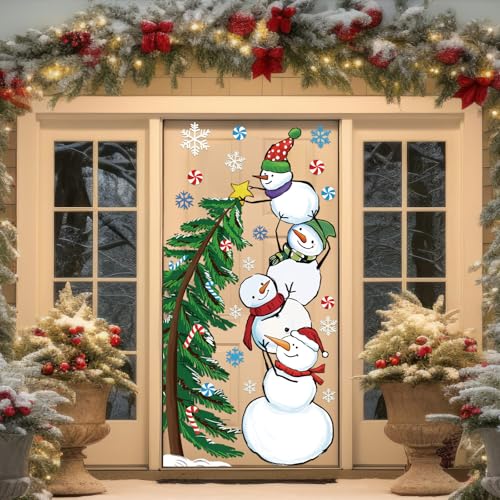 Fuutreo Christmas Door Decor Snowman Stack Tree Snowflake Candy Cane (Hand-Painted), Indoor/Outdoor