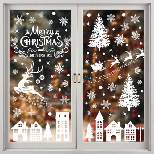 Reusable Christmas Window Clings - Snowflake Village & Santa Scene Decorations