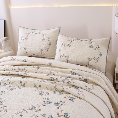 Elegant Floral Embroidered Bedspread Coverlet Set - Oversize Queen 100% Cotton