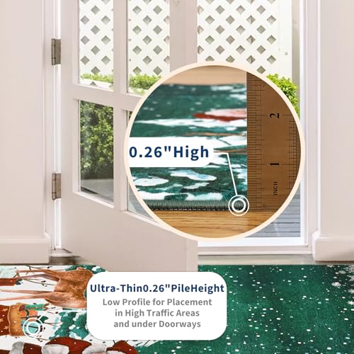 GarveeHome 4' x 6' Christmas Area Rug - Green, Santa Claus, Non-Slip Backing