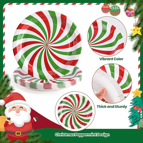 100 Pack Christmas Candy Paper Plates - 9 Inch Disposable Holiday Dinnerware, Red & Green