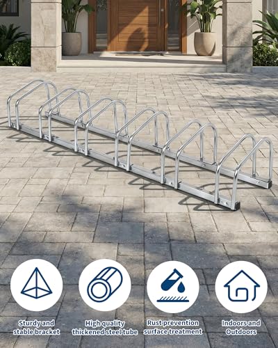 6-Bike Freestanding Floor Stand - Heavy Duty Adjustable Garage Bike Rack