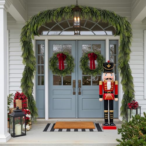 2-Pack 6ft Norfolk Pine Garland - Real Touch Faux Greenery for Indoor Outdoor Decor