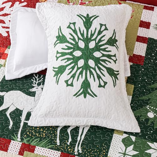 King Size 5-Piece Christmas Quilt Set Reversible Santa Reindeer Snowflake Bedding
